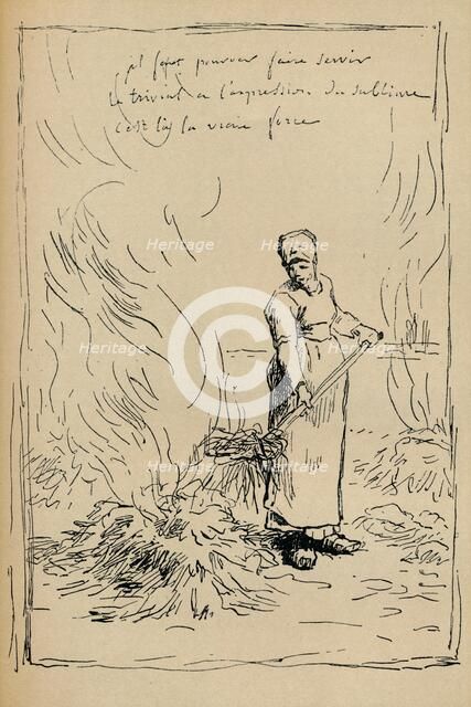 'Peasant Burning Weeds', 19th century. Artist: Jean Francois Millet.