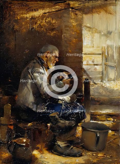 Peasant cobbler, 1897. Creator: Carl von Merode.