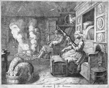 Peasant cottage interior, possibly Netherlands or northern France, 17th century. Creator: Unknown