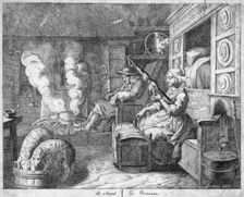 Peasant cottage interior, possibly Netherlands or northern France, 17th century
