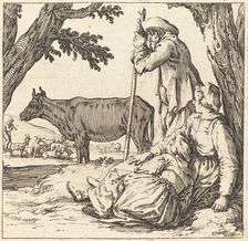 Peasant Couple with Cow, c. 1621. Creator: Jacques Callot
