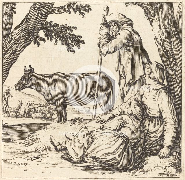 Peasant Couple with Cow, c. 1621. Creator: Jacques Callot.