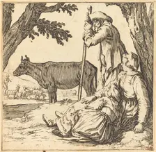 Peasant Couple with Cow, c. 1621. Creator: Jacques Callot