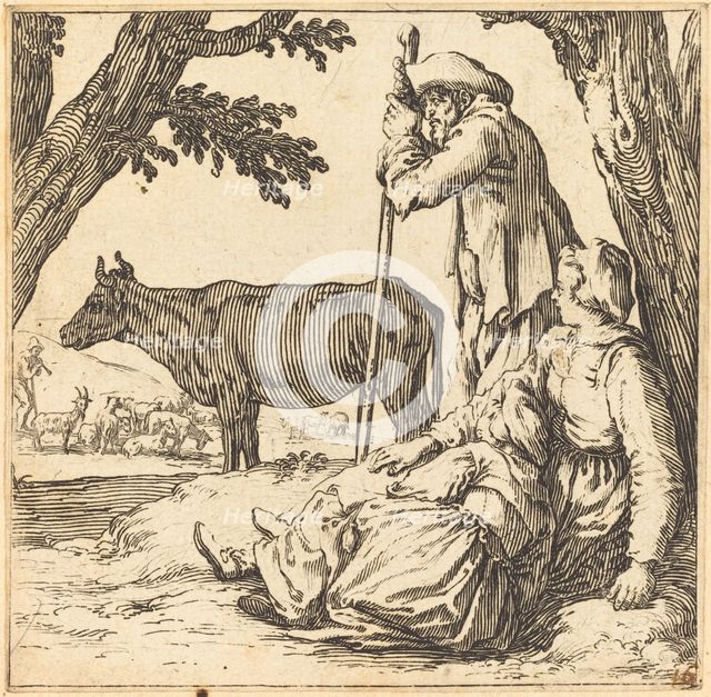 Peasant Couple with Cow, c. 1621. Creator: Jacques Callot.