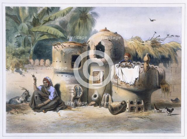 Peasant dwellings in Upper Egypt, 1848. Artist: Eugene Leroux