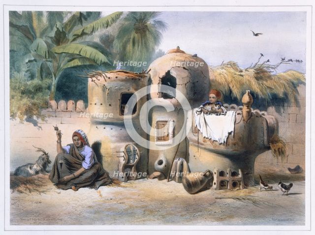 Peasant dwellings in Upper Egypt, 1848. Creator: Eugene Leroux.