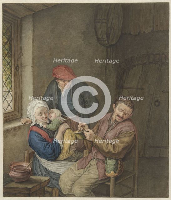 Peasant family in interior, 1768-1825. Creator: Benjamin Wolf.