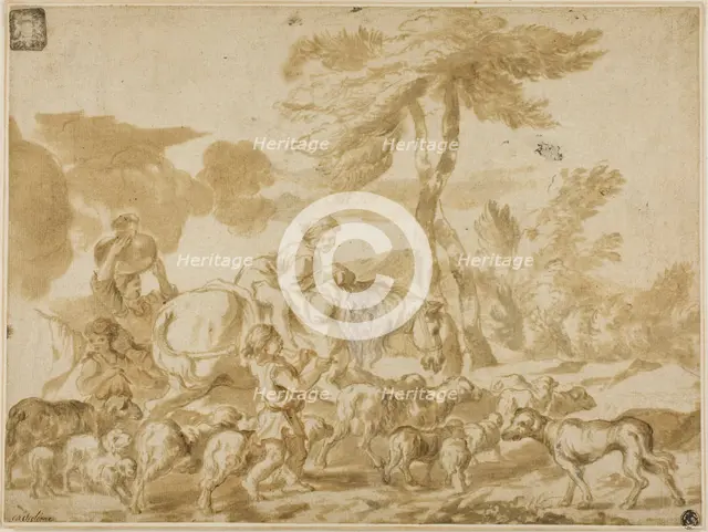 Peasant Family with Sheep and Dog, n.d. Creator: Giovanni Benedetto Castiglione.