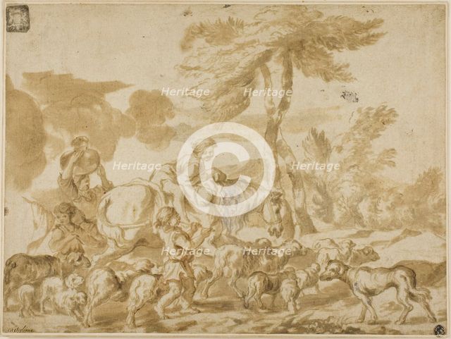 Peasant Family with Sheep and Dog, n.d. Creator: Giovanni Benedetto Castiglione.