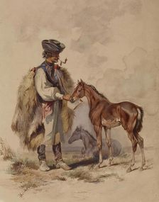 Peasant Feeding a Colt, c1850. Creator: Joseph Heicke