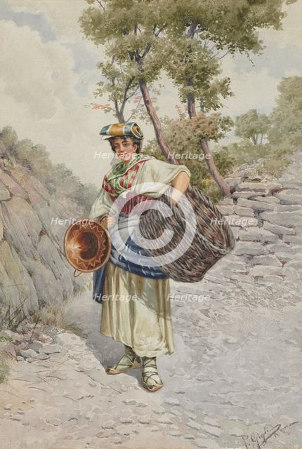 Peasant Girl on a Stony Road, 1800s. Creator: R. Gigli (Italian).