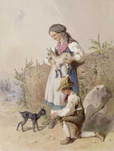 Peasant Girl and Boy with Goats, early 19th century. Creator: Carl Peter Goebel