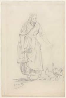 Peasant Girl Feeding Chickens, 1800s(?). Creator: Jean Baptiste Camille Corot (French, 1796-1875)