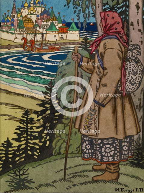 Peasant Girl. Illustration to the book Contes de l'Isba, 1931. Artist: Bilibin, Ivan Yakovlevich (1876-1942)