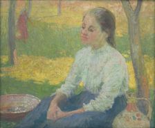 Peasant girl in a garden, 1910. Creator: Elemír Halász-Hradil