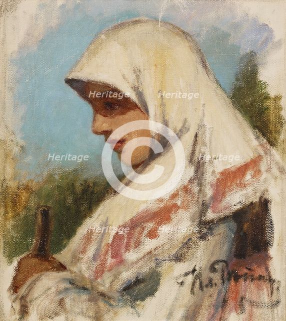 Peasant Girl in a Headscarf, study. Creator: Il'ya Repin.