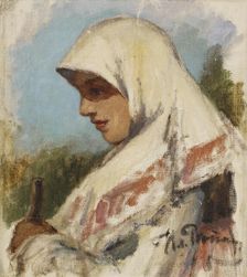 Peasant Girl in a Headscarf, study. Creator: Il'ya Repin