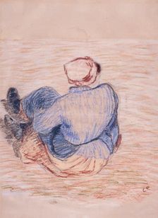 Peasant Girl Seated on the Ground, Early 1880s. Creator: Camille Pissarro
