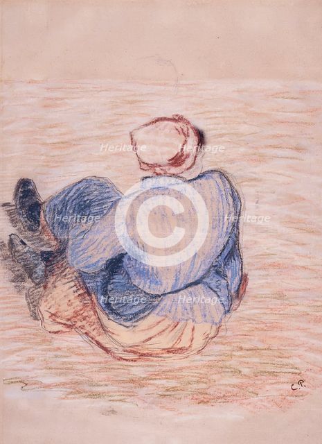Peasant Girl Seated on the Ground, Early 1880s. Creator: Camille Pissarro.