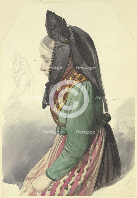 Peasant girl to the left, 19th century. Creator: Jakob Becker.