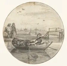 Peasant Girl with a Calf in a Rowboat, c.1625. Creator: Adriaen van de Venne