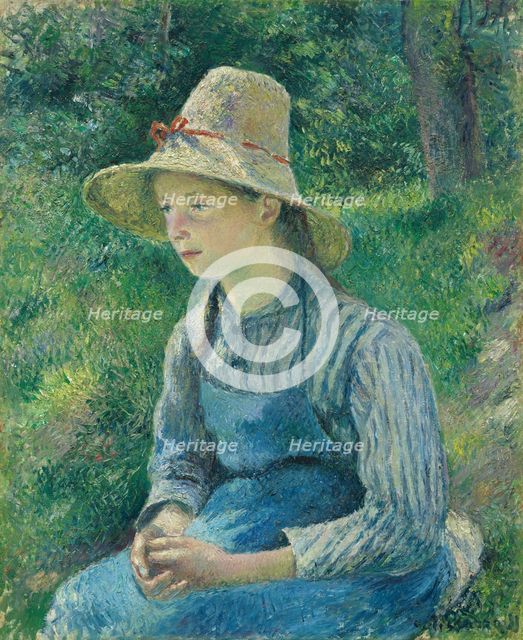 Peasant Girl with a Straw Hat, 1881. Creator: Camille Pissarro.