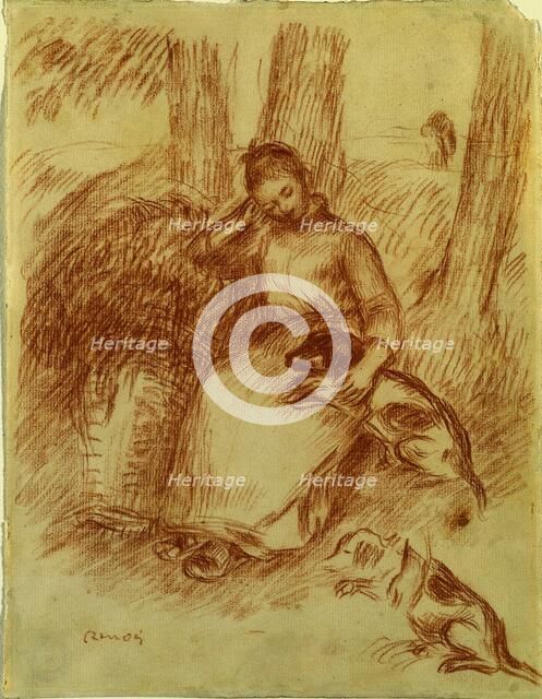 Peasant Girl with Dog, c. 1894. Creator: Pierre-Auguste Renoir (French, 1841-1919).