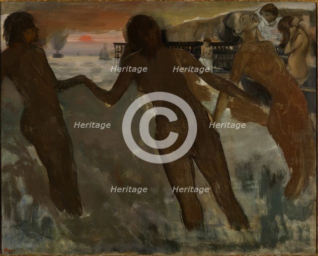 Peasant girls bathing in the sea at dusk.