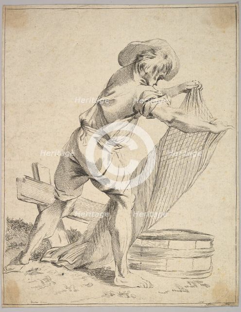 Peasant Holding Fish Net, 18th century. Creator: Unknown.