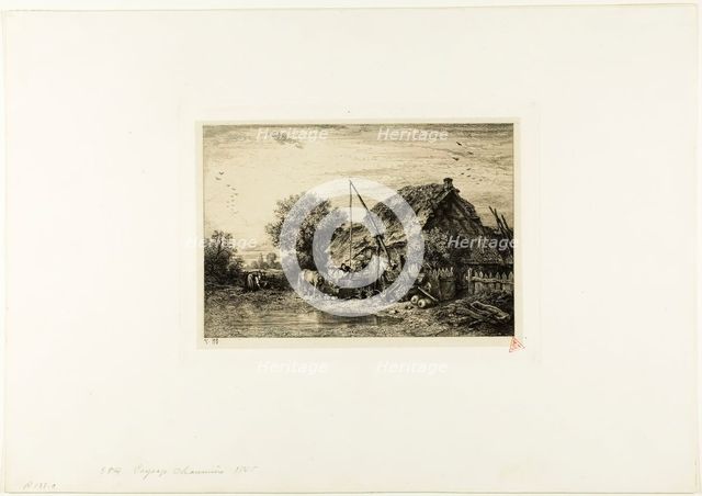 Peasant House with Pond, 1845. Creator: Charles Emile Jacque.