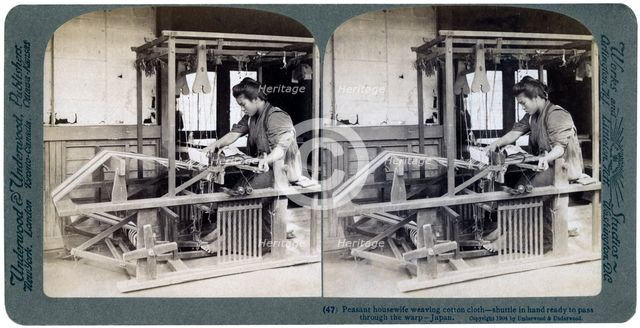 Peasant housewife weaving cotton cloth, Japan, 1904. Artist: Underwood & Underwood