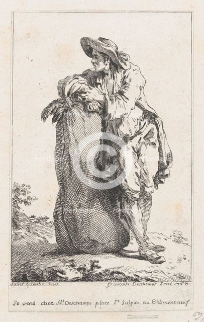 Peasant Leaning on a Sack of Grain, 1758. Creator: Catherine Francoise Beauvarlet.