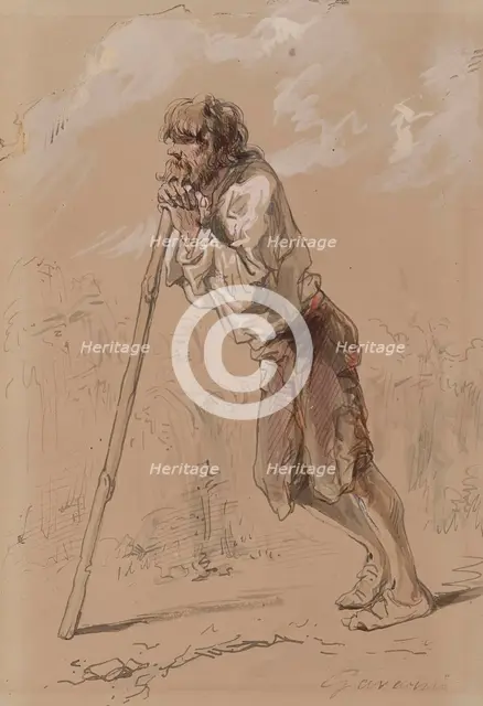 Peasant Leaning on a Stick, 1859-1865. Creator: Paul Gavarni.