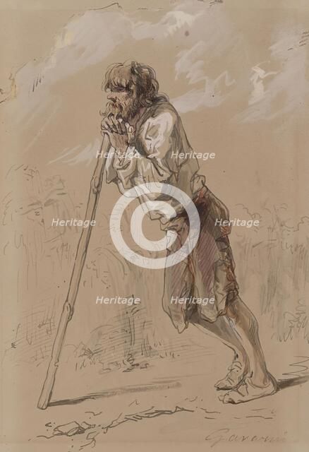 Peasant Leaning on a Stick, 1859-1865. Creator: Paul Gavarni.