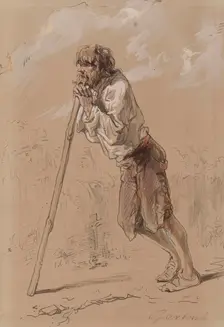 Peasant Leaning on a Stick, 1859-1865. Creator: Paul Gavarni