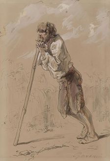 Peasant Leaning on a Stick, 1859-1865. Creator: Paul Gavarni