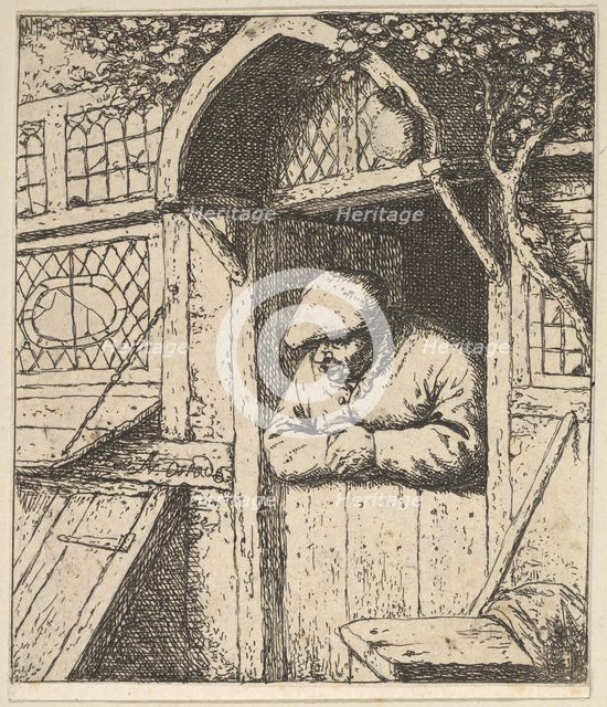 Peasant Leaning on Door, 1610-85. Creator: Adriaen van Ostade.