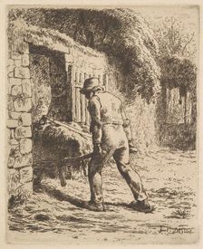 Peasant Pushing A Wheelbarrow, 1855. Creator: Jean Francois Millet
