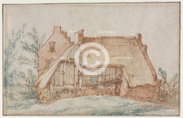 Peasant's Cottage (recto); Bridge and Gate (verso) , c. 1600. Creator: Abraham Bloemaert (Dutch, 1564-1651).