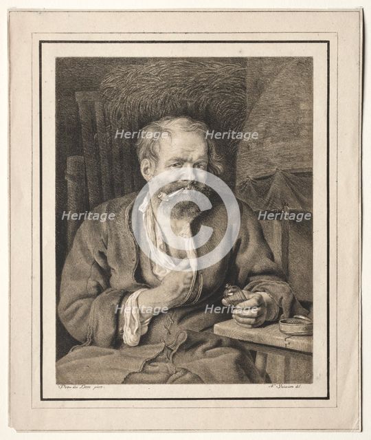 Peasant Sitting at a Table, Smoking a Pipe, 1817-1821. Creator: Johann Nepomuk Strixner (German, 1782-1855).