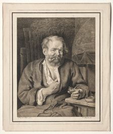 Peasant Sitting at a Table, Smoking a Pipe, 1817-1821. Creator: Johann Nepomuk Strixner (German, 1782-1855)