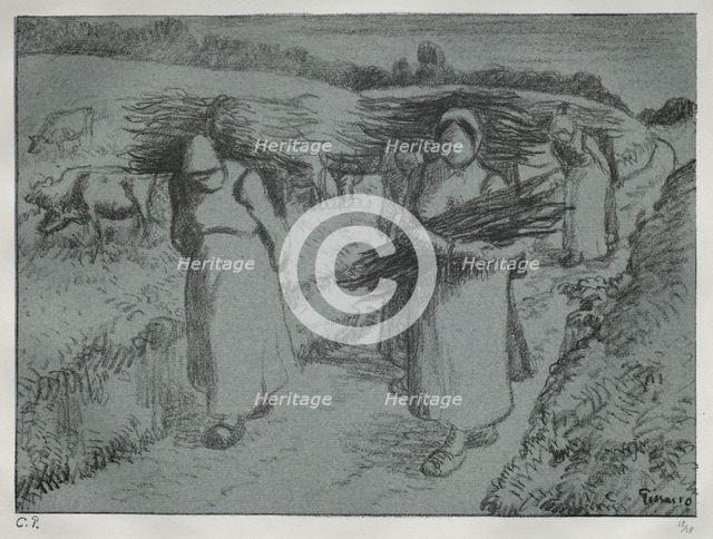 Peasants Carrying Fagots, c. 1896. Creator: Camille Pissarro (French, 1830-1903).