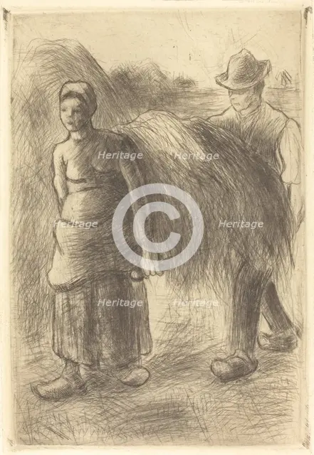 Peasants Carrying Hay (Paysans portant du foin), 1900. Creator: Camille Pissarro.