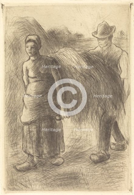 Peasants Carrying Hay (Paysans portant du foin), 1900. Creator: Camille Pissarro.