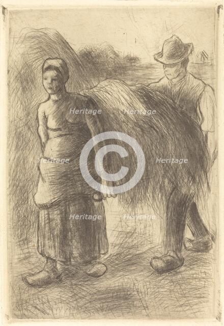 Peasants Carrying Hay (Paysans portant du foin), 1900. Creator: Camille Pissarro.