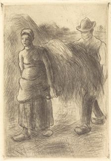 Peasants Carrying Hay (Paysans portant du foin), 1900. Creator: Camille Pissarro