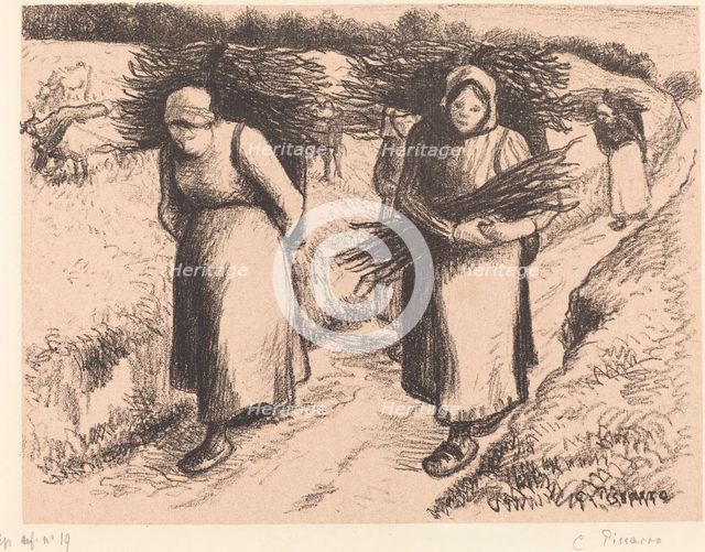 Peasants Carrying Sticks (Paysannes portant des fagots), 1896. Creator: Camille Pissarro.