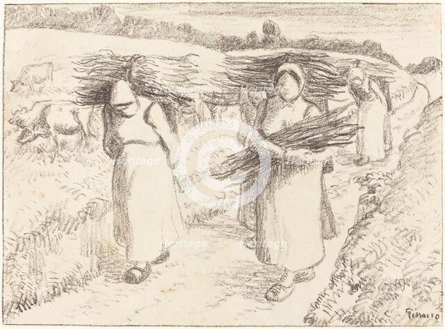 Peasants Carrying Sticks (Paysannes portant des fagots), 1896. Creator: Camille Pissarro.