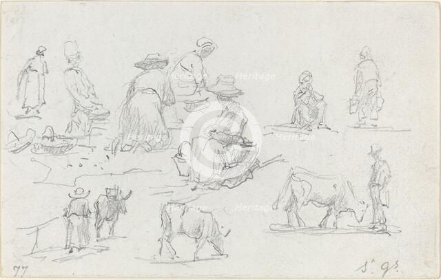 Peasants and Cows [recto], 1877. Creator: Eugene Louis Boudin.