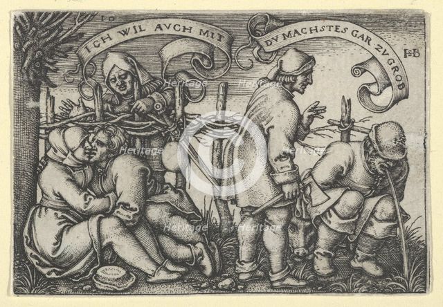 Peasants Behind the Hedge, from The Peasants' Feast or the Twelve Months, 1546-47. Creator: Sebald Beham.